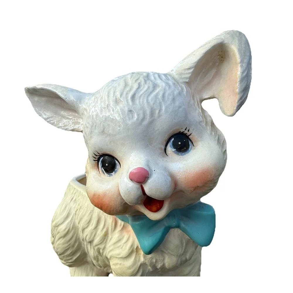 Vintage NAPCO Bunny Planter Storybook Rabbit Blue Bow Japan 1950s MCM
